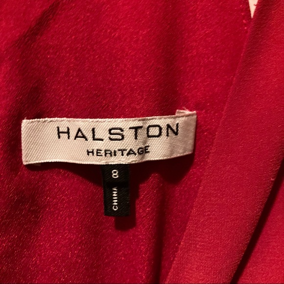 Halston Heritage Red V-Neck Midi Dress 8 - Picture 7 of 7